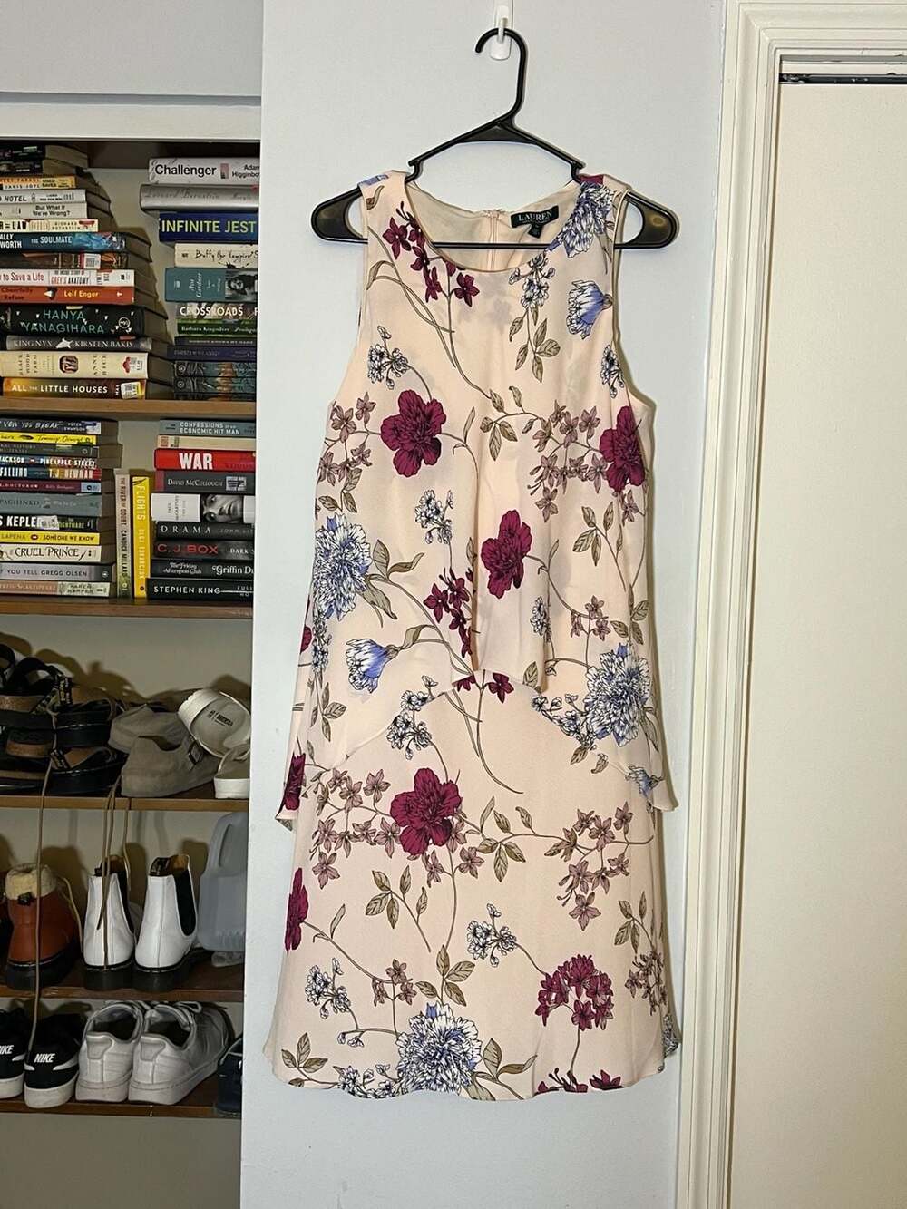 Lauren Ralph Lauren Rose/Pink Floral Pop-over Sleeveless Georgette Dress